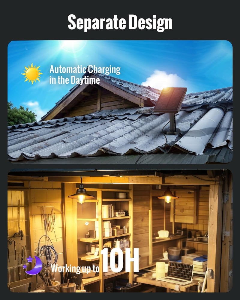 FabStyl Solar Pendant Light Indoor Outdoor, Solar Shed Light IP65 Waterproof Metal Powered Chandelier, Gazebo Lights with Pull Cord for Garden, Chicken Coop, Gazebo, Barn, 2 Packs - Image 3